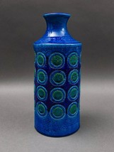 Bitossi Italy Aldo Londi Rimini MCM Blue Glazed Circles Art Pottery Vase 11 3/4&quot; - £474.52 GBP