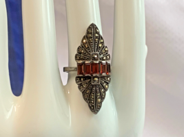 Vtg Sterling Silver Ring 5.6g Fine Jewelry Sz 7.75 Carnelian Color Stones - £39.62 GBP