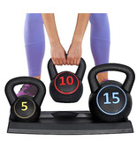 F2C 3-Piece Kettlebell Set with Storage Rack 5lb, 10lb, 15lb Weights HDP... - $1,462.37 MXN