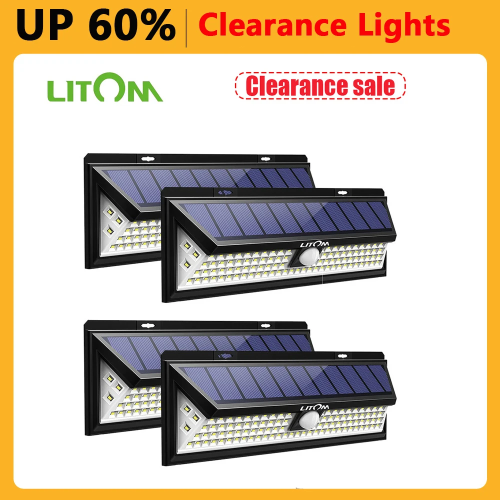 LITOM CD126 120W Solar Lights Outdoor Motion Sensor Night Security Wall Lamp 102 - £285.52 GBP