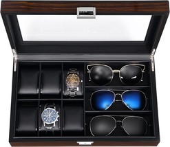 Bewishome Watch Box Sunglass Organizer With Real Glass Top, 6, Brown Ssh15Y - £35.96 GBP