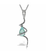 2.28 Carat 14K White Gold Necklace w/ Dangling Blue Topaz &amp; Diamond 14&quot; ... - $9,481.67 MXN