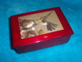 Vintage Westland Red Lacquer Jewelry Music Box-Hummingbird (Plays Memories) - £18.80 GBP