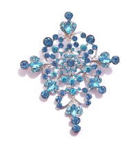 1 pc Badge Light Blue Rhinestone Brooch 3-3/4&quot; / 9.5 cm Height B446 - £6.38 GBP