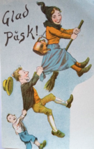 Easter Witch Postcard Fantasy Glad Pask Flying Broom Tea Kettle People Sweden - £39.06 GBP