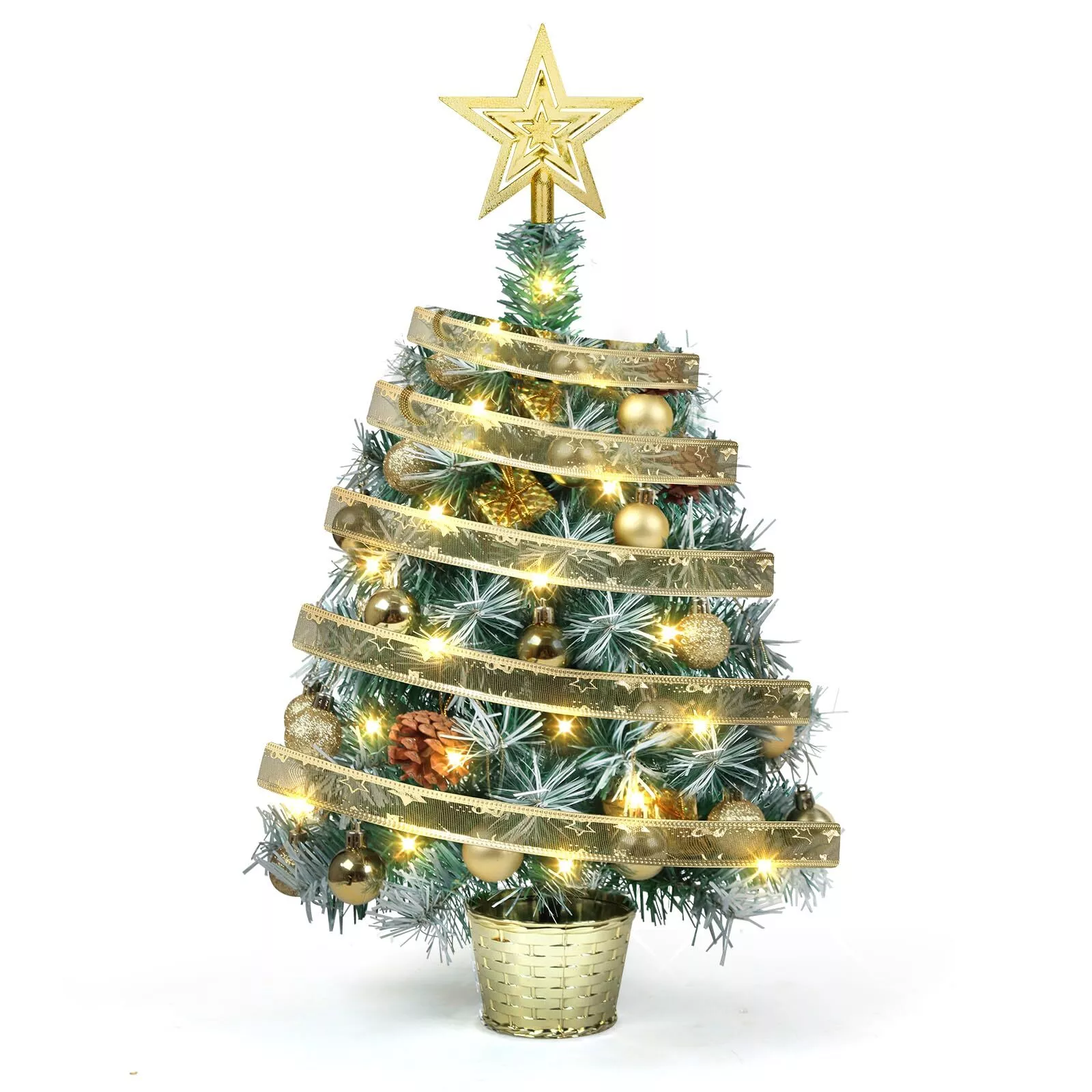 Small Prelit Christmas Tree, 20&quot; Tabletop Mini Xmas Trees, Snow Flocked Battery - £34.92 GBP