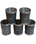 Vintage 90% Etain  Pewter Cup Shot Glass Forest Deer Nature Motif Set of 5 - $1,009.24 MXN