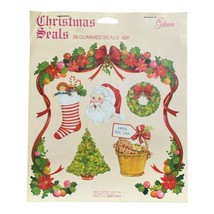 New Unused Vintage Gibson 30 Gummed Christmas Seals Santa Wreath Tree St... - £11.99 GBP