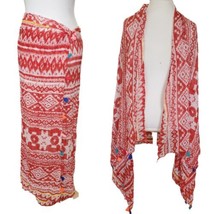 Thin India Cotton Red Boho Wrap Sarong W Tassles 41 X 70 Aztec Tribal - $19.27