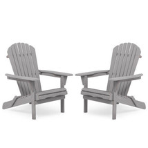 Wood Lounge Patio Chair for Garden Outdoor Wooden Folding Adirondack Set of 2 - £115.18 GBP