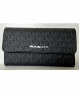 New Michael Kors Jet Set Travel Large Signature Trifold Wallet Black wit... - $63.15