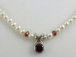 Cultured Pearl Beaded Necklace With Red round-cut Glass Pendant In Sterling - £39.38 GBP