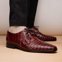 Lacio Genuine Caiman Crocodile Dress Derby's Shoes Wine image 11