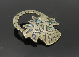 MEXICO 925 Sterling Silver - Vintage Abalone Flower Basket Brooch Pin - BP4093 - £35.45 GBP