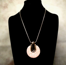 White House Black Market Pink Marble Pendant Gold Toned Mesh 32&quot; Chain N... - $11.83