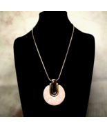 White House Black Market Pink Marble Pendant Gold Toned Mesh 32&quot; Chain N... - $11.83