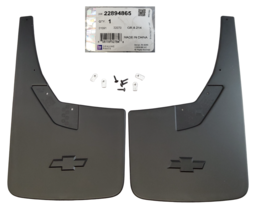 14-19 Silverado Black Flat Rear Splash Guards Mud Flaps W/ Bowtie NEW GM... - $31.63