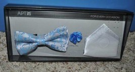 Mens Bow Tie Set Blue Paisley White Pocket Square Lapel Pin Apt 9 3 Pc $45 - £12.50 GBP