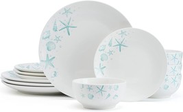 12 Piece Dinnerware Set For 4 Porcelain Dishes Plates Bowls White Blue S... - £58.85 GBP