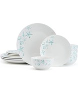 12 Piece Dinnerware Set For 4 Porcelain Dishes Plates Bowls White Blue S... - £58.85 GBP