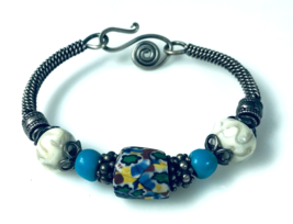 Artisan Made Bangle Bracelet Loaded with Sterling Silver &amp; Interesting Beads b - £125.08 GBP