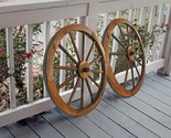 2PCS Wooden Wagon Wheels Outdoors Antique Design Decor 24 Inch Steel Har... - £68.04 GBP