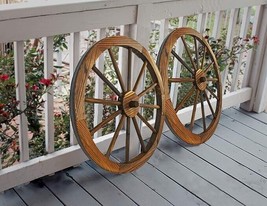 2PCS Wooden Wagon Wheels Outdoors Antique Design Decor 24 Inch Steel Har... - $85.13