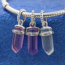 Valentine Release Sterling Silver White / Pink / Purple Crystal Amulet Charm - £14.19 GBP