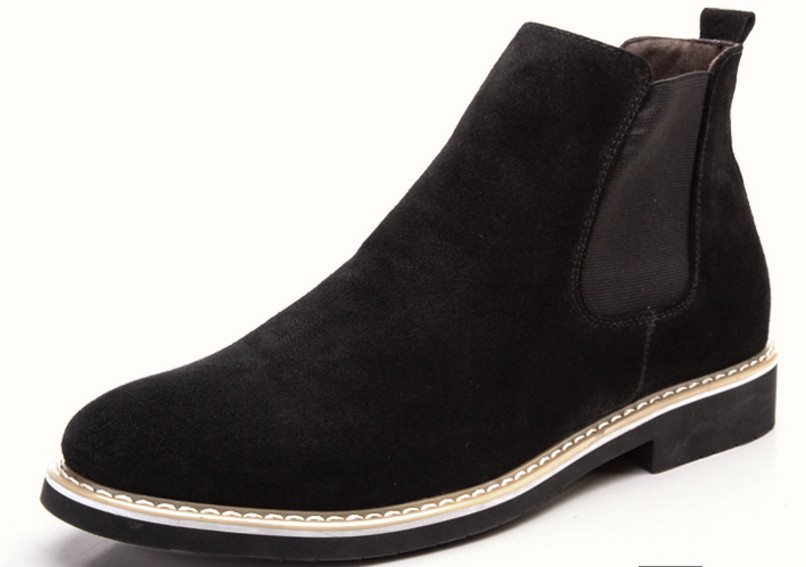 Men Black Suede Vintage Leather Matching Sole High Ankle Rounded Derby Toe Boots