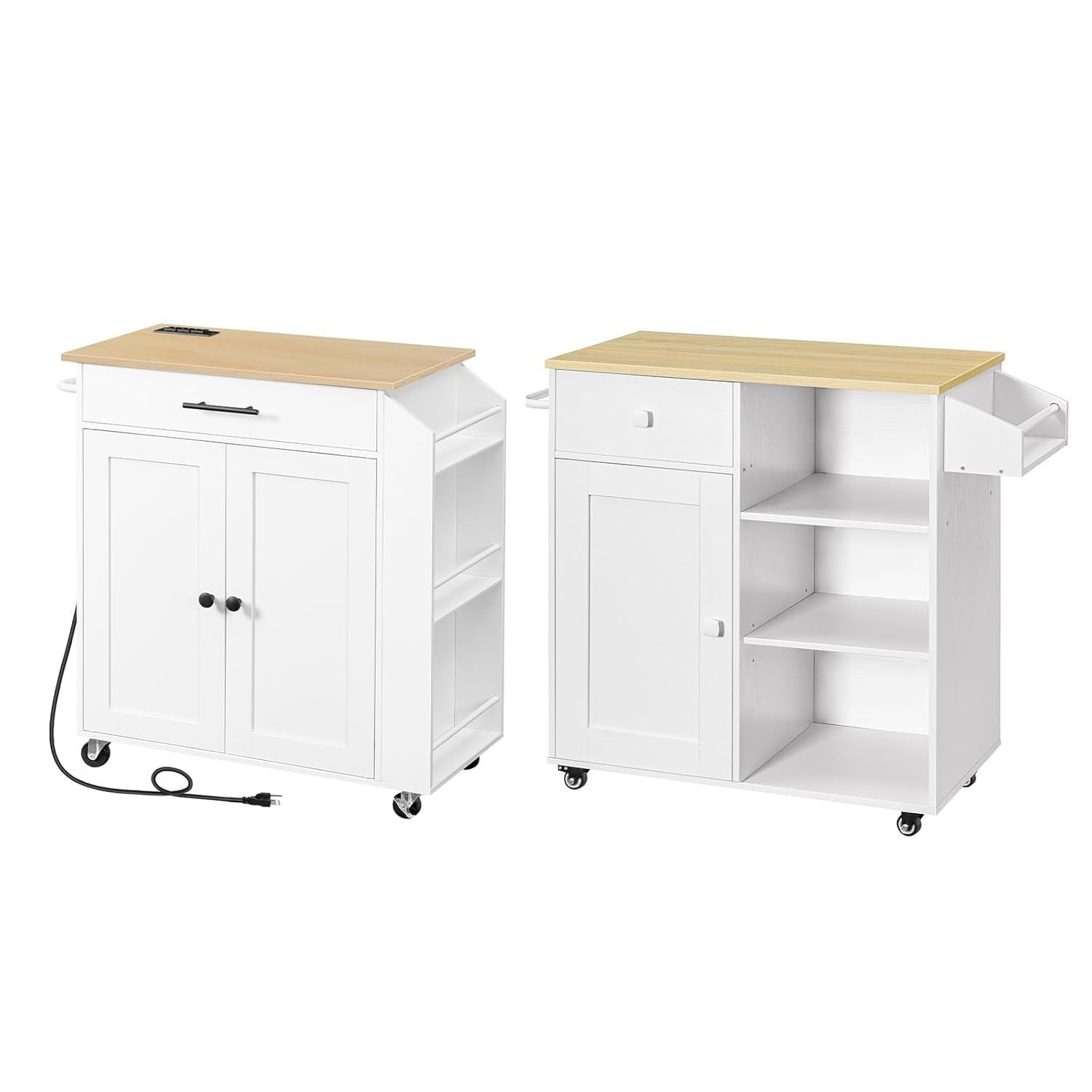 Kitchen Island With Power Outlet And Kitchen Island Bundle, Rolling Kitchen Cart
