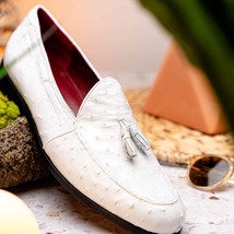 Aubiere Genuine Ostrich Quill Loafers Tassel Shoes White image 8