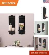 Set of 2 Rustic Wall Candle Holders - Black Wood Sconces for Elegant Decor - $40.50