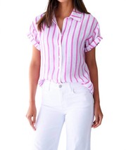 Finley roll sleeve camp shirt in Pink Bold Stripe - size XS - £93.98 GBP