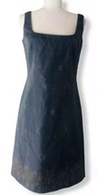 Kay Unger Gray Dress  Size 8 Metallic Gold  Embroidered flowers Sheath Rt.$ 350 - £21.61 GBP