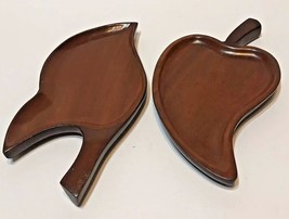 Tiki Style Mahogany Leaf Serving Trays Wood Made In Haiti Lot of 2 - £10.07 GBP