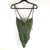 Shade &amp; Shore One Piece Swimsuit Underwire Strappy Ribbed Olive Green 34DD - £15.33 GBP