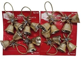 Holiday Time Mini Ornaments Christmas Bells Gold Lot of 2 Packs New - £6.10 GBP