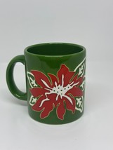 VTG Waechtersbach Green Coffee Mug Cup Red Poinsettia West Germany Holiday - $23.07