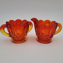 Vtg L.E. Smith Moon And Stars Amberina Creamer And Sugar Cadmium Glows Orange - £13.84 GBP