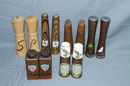 Lot of Vintage Tall Wooden Collection of Salt and Pepper Shakers #22 - £19.32 GBP