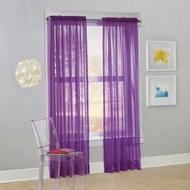 Calypso Voile Rod Pocket Sheer Curtain Panel - No. 918 84&quot; L x 59&quot; W PURPLE - £9.28 GBP