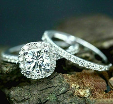 Cushion Cut 2.90Ct Diamond 14k White Gold Finish Bridal Wedding Ring Set Size 7 - £128.45 GBP
