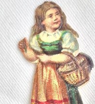 1880&#39;s Fancy Girl Basket Dress Die Cut Victorian Card Embossed - £9.43 GBP