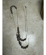 Station Necklace Silver &amp; Gold Tone Beads On A Herringbone Long Dainty C... - £12.54 GBP