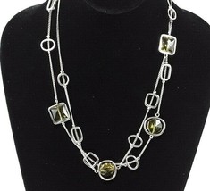 LIA SOPHIA Yellow Rotating Gems Silver Tone 44&quot; Chain Necklace Signed EUC - $19.42