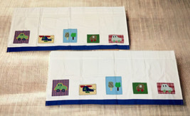 Lot of 2-Pottery Barn Kids Patchwork Cars Blue Red Applique Plaid Quilt Valences - £23.72 GBP