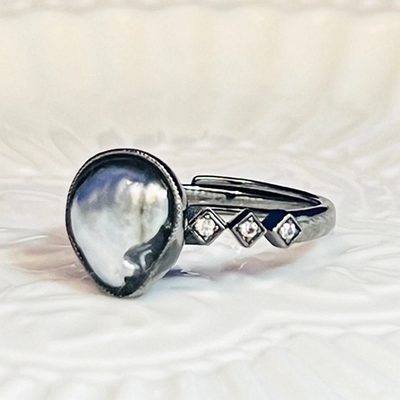 Lack keshi pearl s925 silver cool ring adjustable large size real tahiti keshi seawater thumb200