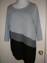 Woman&#39;s Sweater Size XL   Top Gray Black 3/4 Sleeve Rayon Polyester - £11.27 GBP