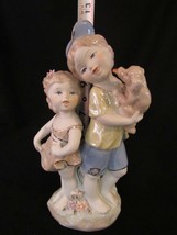 Porcelain Barefoot Boy &amp; Girl with Puppy 12&quot; Figurine - Cute Kids - £12.14 GBP
