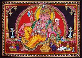God Huge Wall Hanging decor Cotton Lord Ganesh 43&quot; X 30&quot; Tapestry Poster DIWALI - £14.96 GBP